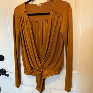 Free People Golden Dark Mustard Bodysuit